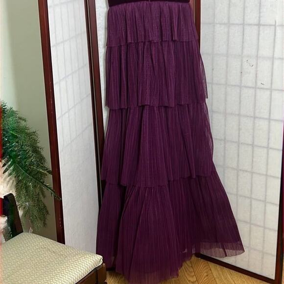 NWT BCBGMAXARAZIA TIERED RUFFLE TULLE MAXI DRESS SIZE S - Picture 4 of 13